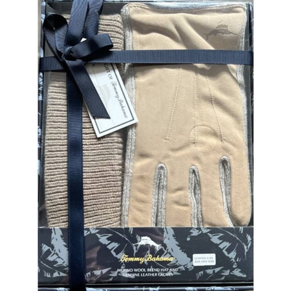 Tommy Bahama Merino Wool Hat and Leather Glove Set S/M -  NWT